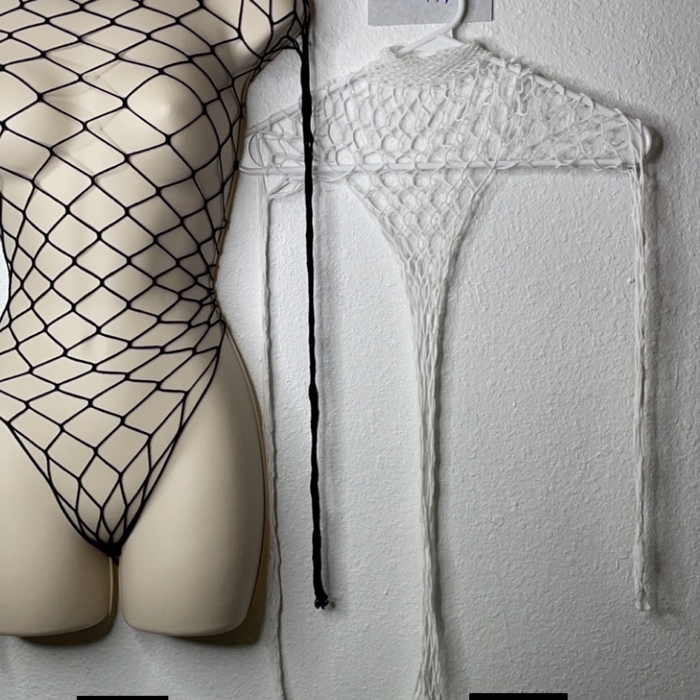 WHITE fishnet bodysuit